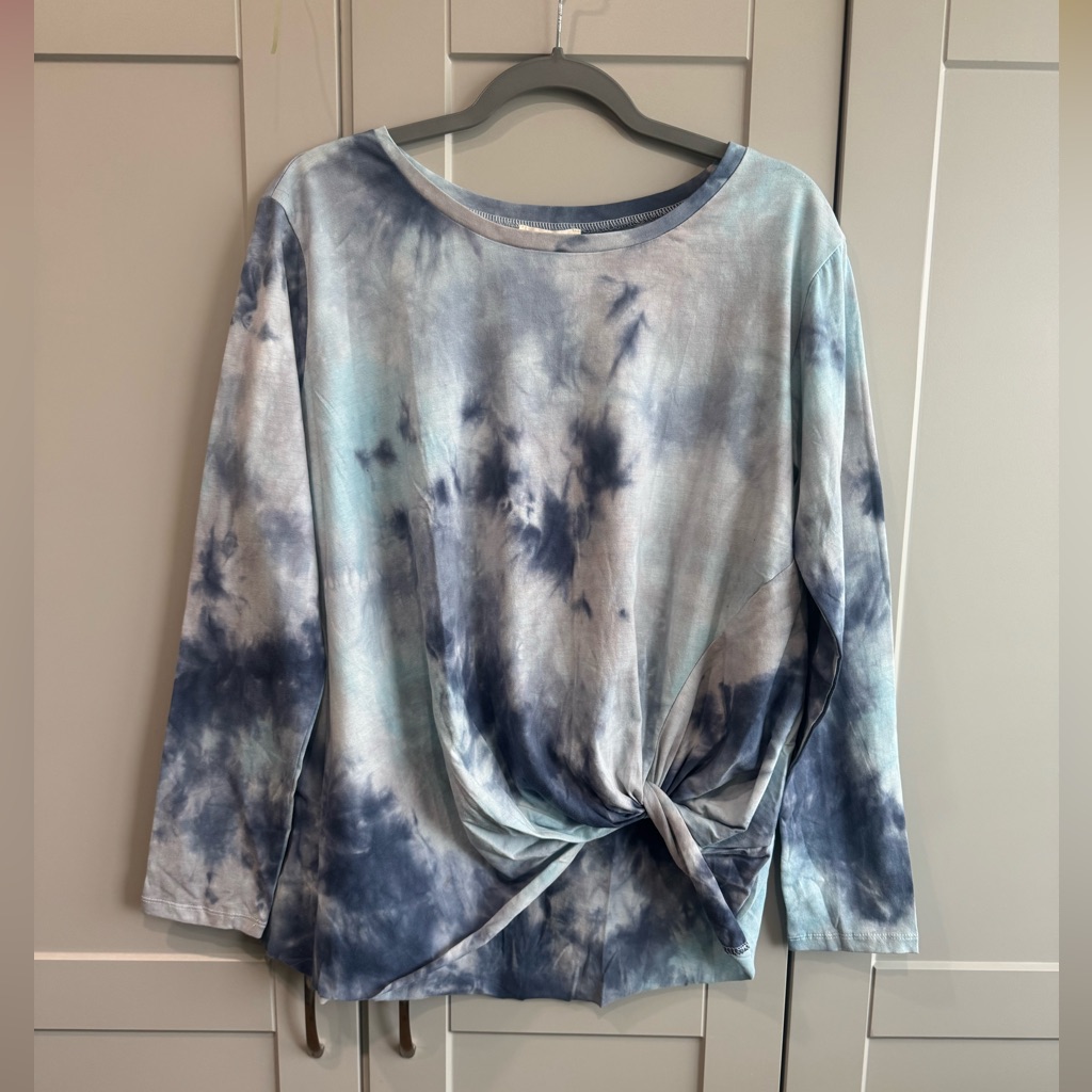Umgee Blue Tie-Dye Long Sleeve Tie-Front Top